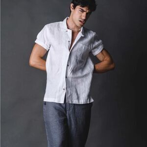 Claude Tulum Cameron 100% Linen Shirt in Beige Size S